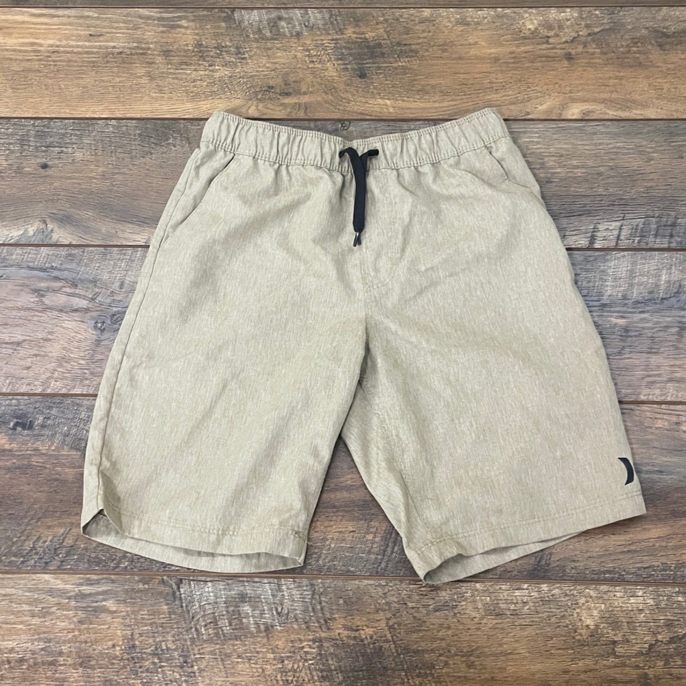 Hurley Boys Hybrid Walk Shorts Khaki Heather Elastic Waist Size Medium 10-12